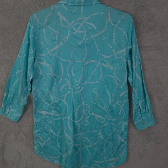 Lauren Ralph Lauren Button Up Shirt Dress Long Sleeve Top Crest Geometric Large - Picture 11 of 15